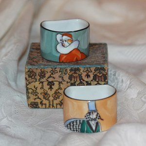 Lot of 2 1935 Noritake Art Deco Luster Napkin Rings Man & Woman
